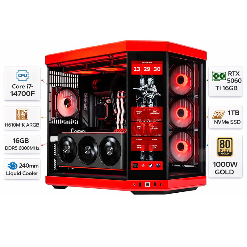 كمبيوتر الألعاب بمعالج إنتل كور آي ٥ - ١٤٤٠٠ إف، كارت الشاشة آر تي إكس ٥٠٦٠ تي آي بسعة ١٦ جيجابايت، رامات ١٦ جيجابايت دي دي آر ٥، هارد ١ تيرابايت إن في إم إي، ويندوز ١١