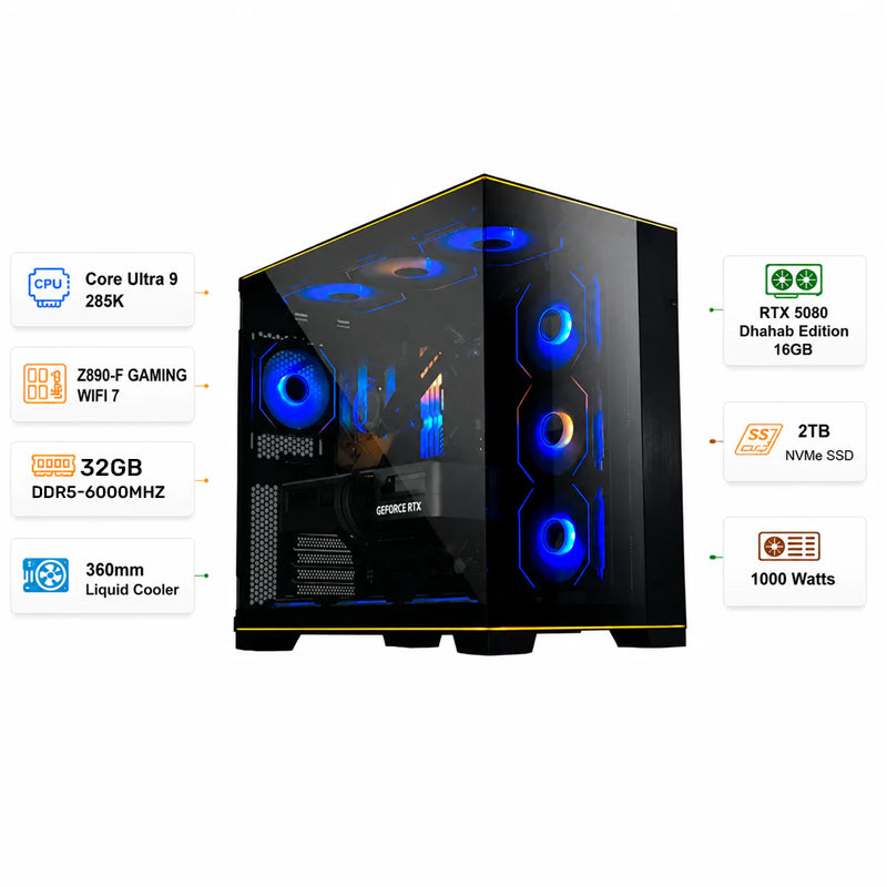 Custom Gaming PC Core Ultra 9 285K, RTX 5080 Astral 16GB, 32GB DDR5 6000MHz, 2TB NVMe, Windows 11 Pro