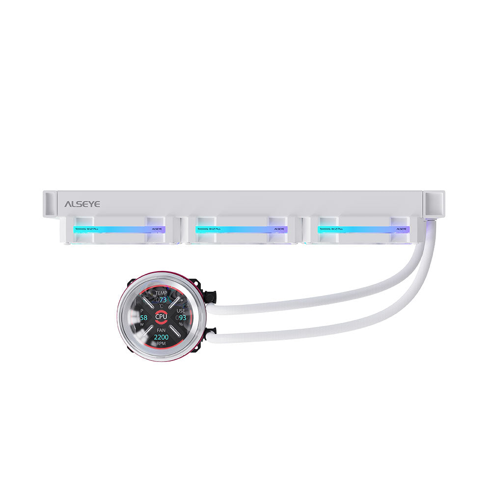 Alseye W360-L-W 360mm AIO Liquid Coolers, 320W TDP low noise ARGB pump with 2.1 inch screen - White