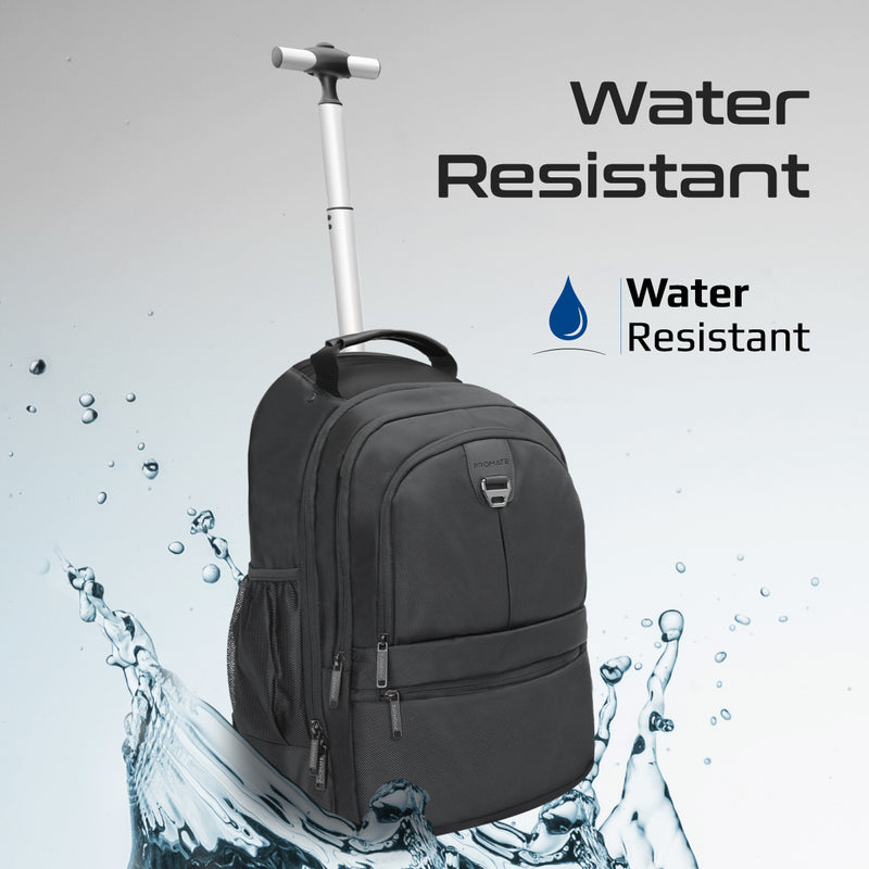 بروميت حقيبة بعجلات بسعة كبيرة مع عدة أقسام مخصصة للابتوب بحجم خمسة عشر فاصلة ست بوصة, أسود