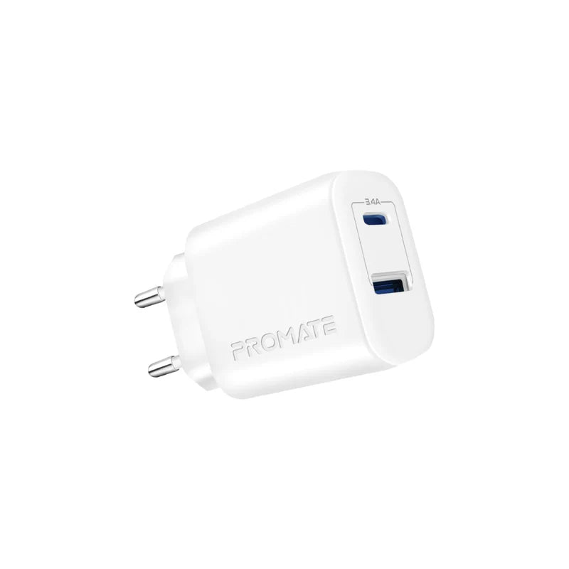 Promate - BiPlug-2 17W High-Speed Dual Port Charger - White – Level Up