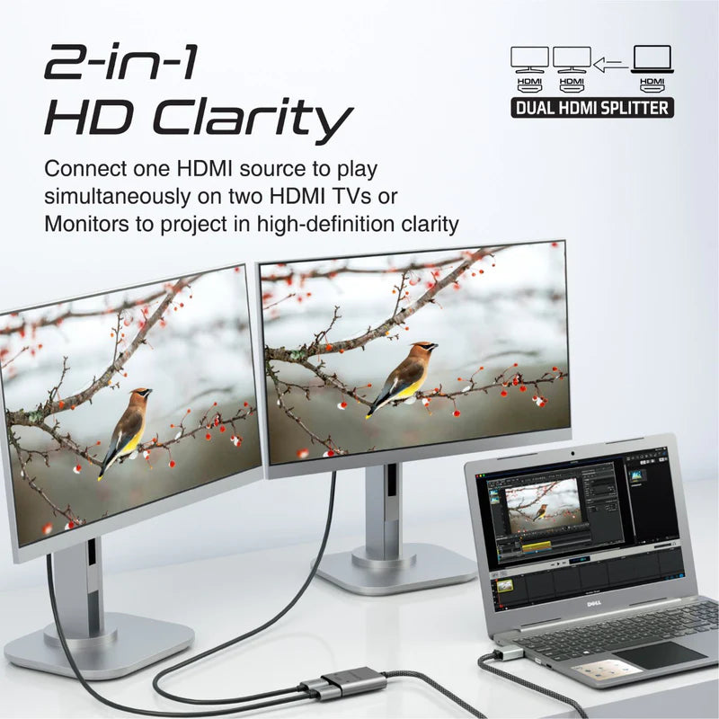 Promate MediaSplit-H2 4K@60Hz HDMI Splitter Cable with Dual HDMI Ports