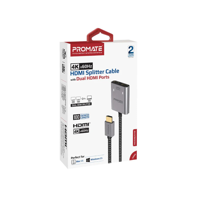 Promate MediaSplit-H2 4K@60Hz HDMI Splitter Cable with Dual HDMI Ports