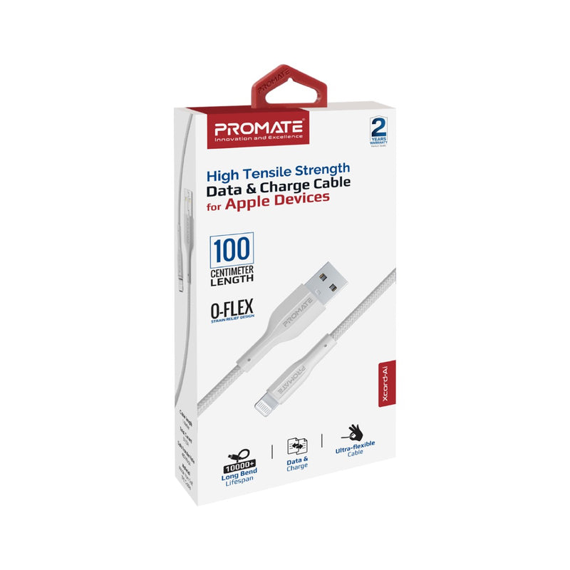 Promate xCord-Ai High Tensile Strength Data & Charge Cable for Apple Devices - WHITE