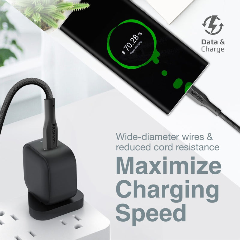 Promate xCord-CCHigh Tensile Strength Data & Charge USB-C Cable - BLACK