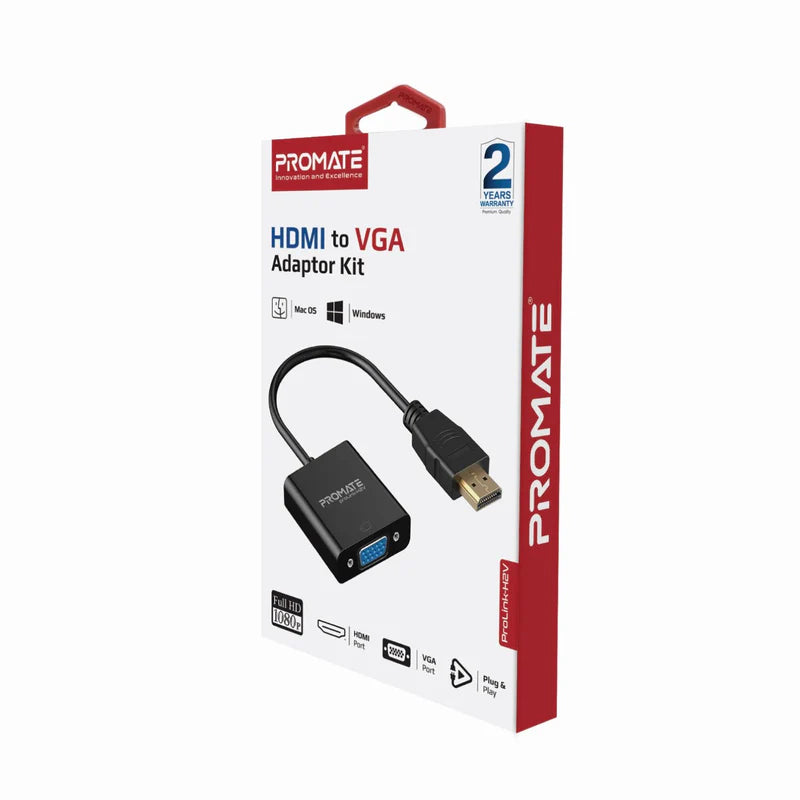 Promate HDMI (Male) to VGA (Female) Display 1080p Resolution Support Adaptor