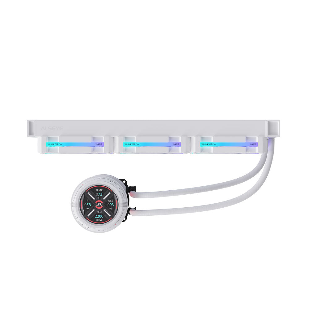 Alseye W360-V-W 360mm AIO Liquid Coolers, 350W TDP low noise ARGB pump with 2.1 inch screen - White