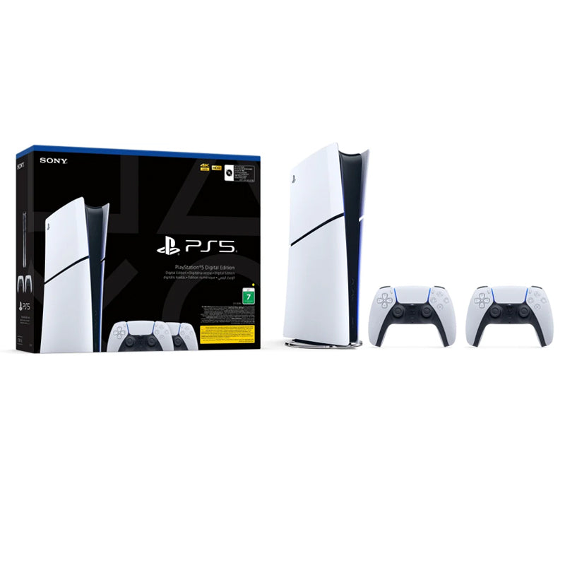 مجموعة الألعاب جهاز بلايستيشن ٥ سليم النسخة الرقمية، تتضمن وحدتين تحكم لاسلكيتين دوال سينس.