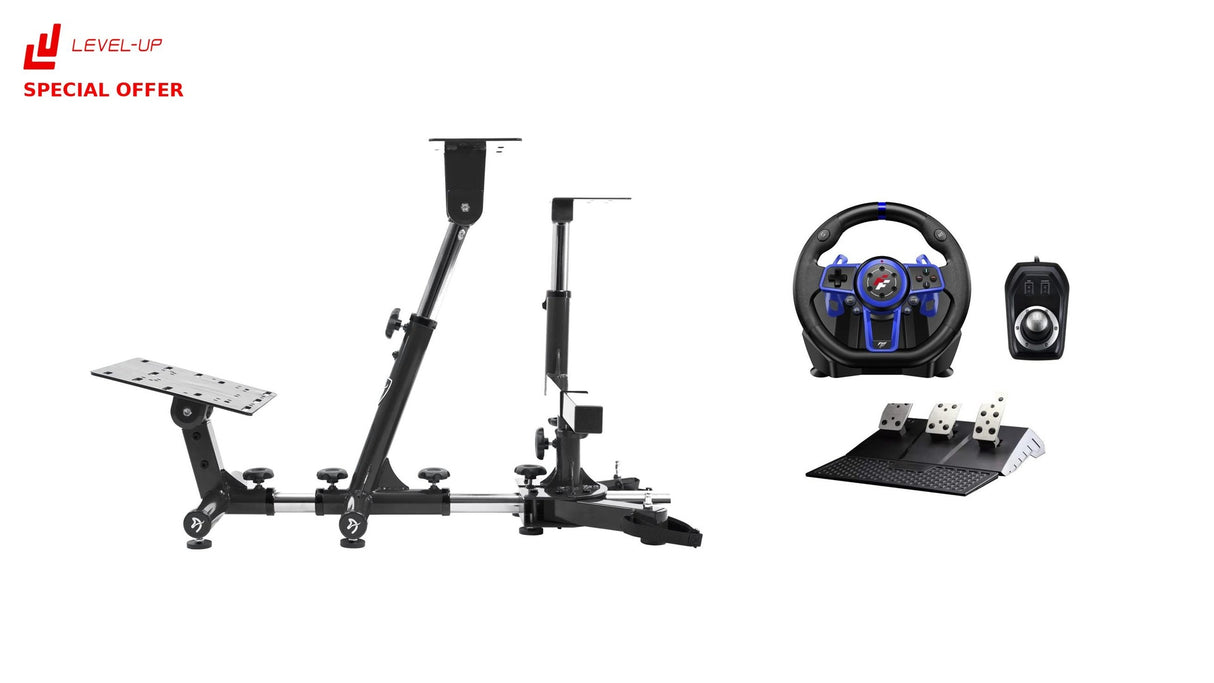 Level Up Offers: Arozzi Velocità Racing Simulator - Black + FlashFire Suzuka Wheel 900R/F111 with Shifter ( Support PS5 )