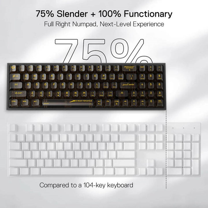 Redragon K628CT Pollux Pro RGB 75%, USB-C Wired, BT , 2.4 GHz Wireless Gaming Keyboard - Translucent Crystal Switch - Black