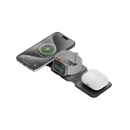 Energea BAZIC GOMAG TRIO PLUS, 3IN1 ELEVATED FOLDABLE MAGNETIC WIRELESS CHARGER 15W IPHONE/WATCH/AIRPODS - GREY