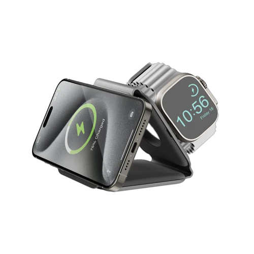 Energea BAZIC GOMAG TRIO PLUS, 3IN1 ELEVATED FOLDABLE MAGNETIC WIRELESS CHARGER 15W IPHONE/WATCH/AIRPODS - GREY