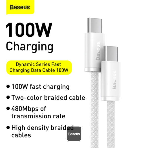 Baseus New Braided Fast Charging Cable USB-C to USB-C 100W 2m - White