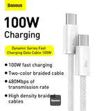 Baseus New Braided Fast Charging Cable USB-C to USB-C 100W 2m - White