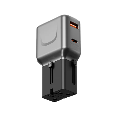 محول سفر Energea TravelGo بمنفذ واحد USB-C و USB-A بقدرة 35 واط بتقنية الشحن السريع PD - أسود معدني
