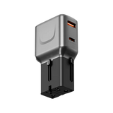 محول سفر Energea TravelGo بمنفذ واحد USB-C و USB-A بقدرة 35 واط بتقنية الشحن السريع PD - أسود معدني