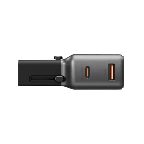 محول سفر Energea TravelGo بمنفذ واحد USB-C و USB-A بقدرة 35 واط بتقنية الشحن السريع PD - أسود معدني