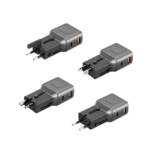 محول سفر Energea TravelGo بمنفذ واحد USB-C و USB-A بقدرة 35 واط بتقنية الشحن السريع PD - أسود معدني