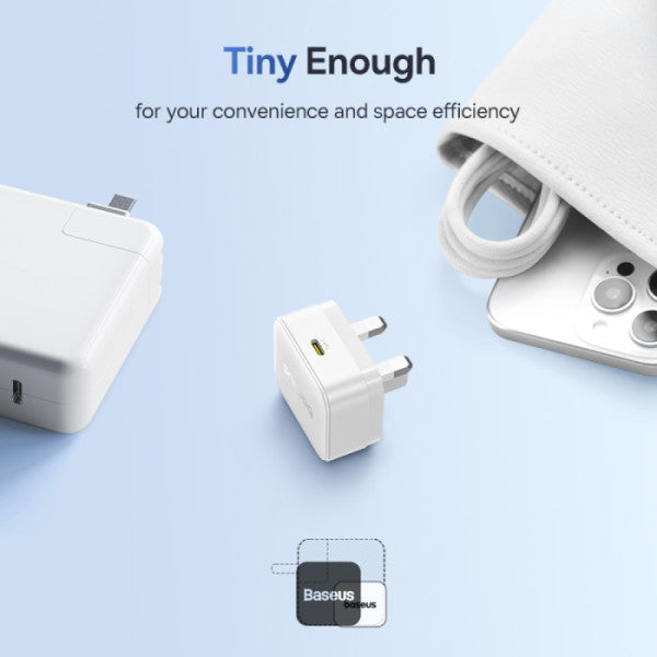 شاحن Baseus Palm Fast Charger 1C بقدرة 30 واط - Moon White (مع كابل Baseus USB-C إلى USB-C بقدرة 60W)