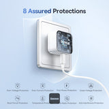 شاحن Baseus Palm Fast Charger 1C بقدرة 30 واط - Moon White (مع كابل Baseus USB-C إلى USB-C بقدرة 60W)