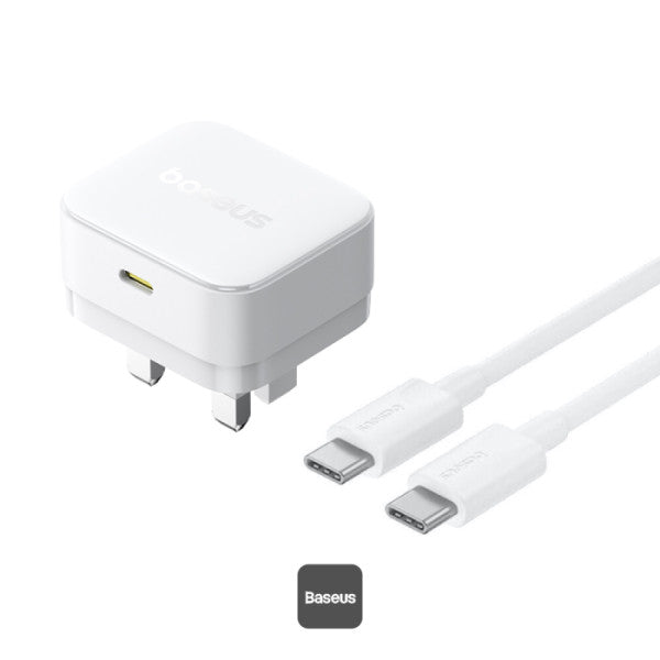 شاحن Baseus Palm Fast Charger 1C بقدرة 30 واط - Moon White (مع كابل Baseus USB-C إلى USB-C بقدرة 60W)