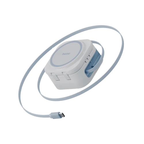 Energea BAZIC GOMAG STATION MINI 3IN1 FOLDABLE WIRELESS  CHARGING STATION WITH 80CM RETRACTABLE CABLE & APPLE WATCH CHARGER -WHITE