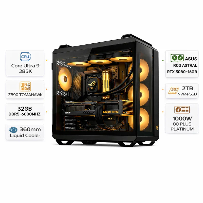 Custom Gaming PC Intel Core Ultra 9 285K, ASUS ROG Astral RTX 5080 16GB, 32GB RAM DDR5 6000MHz, 2TB SSD, Windows 11 Pro