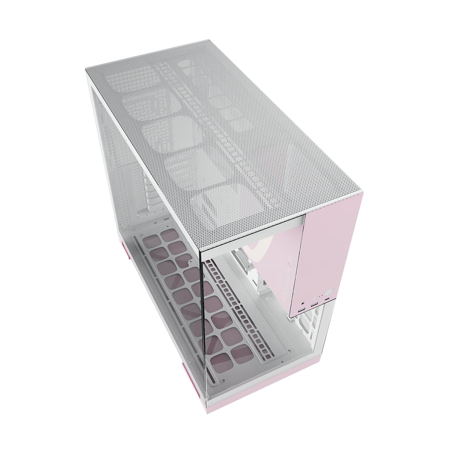 Geometric Future Model 5 Mid Tower Glass Case with 5 Fans - White & Pink