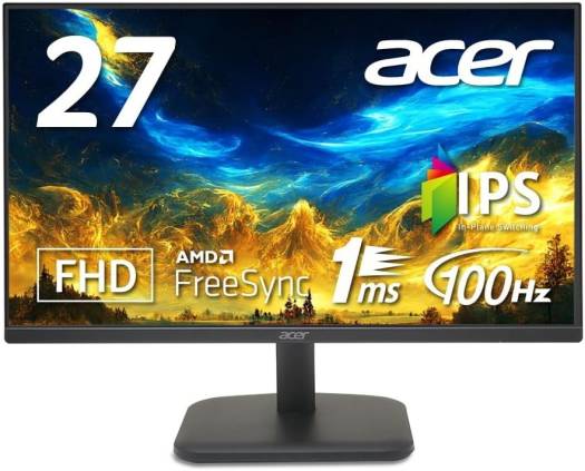 Acer EK271Ebmix Monitor, 27" FHD IPS Display, 100Hz Refresh Rate, 1ms (VRB) Response Time, AMD FreeSync Technology, Flickerless Feature, Built-In Speaker