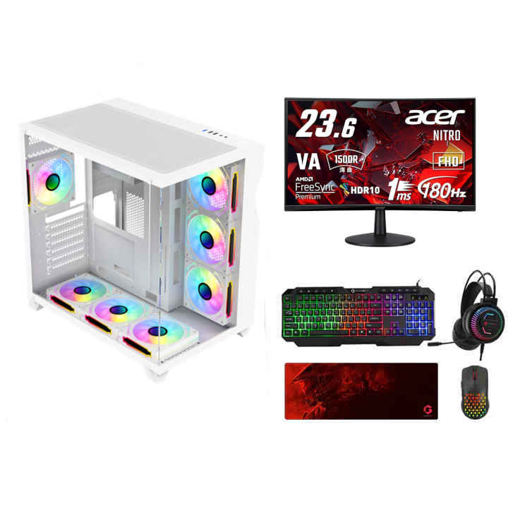 PC Gaming Intel Core i5-14400F, RTX 4060 Ti , 16GB RAM with Acer Nitro ED240Q S 23.6-inch FHD180Hz Refresh Rate, 1ms Response Time, AMD FreeSync Curved Gaming Monitor - Black& GAMEON CYPHER XL All-In-One Bundle