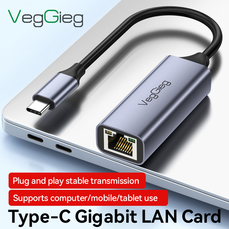 VegGieg  محول من Type-C إلى إيثرنت جيجابت مع مصباح إشارة – سرعة 1000Mbps موديل V-K308