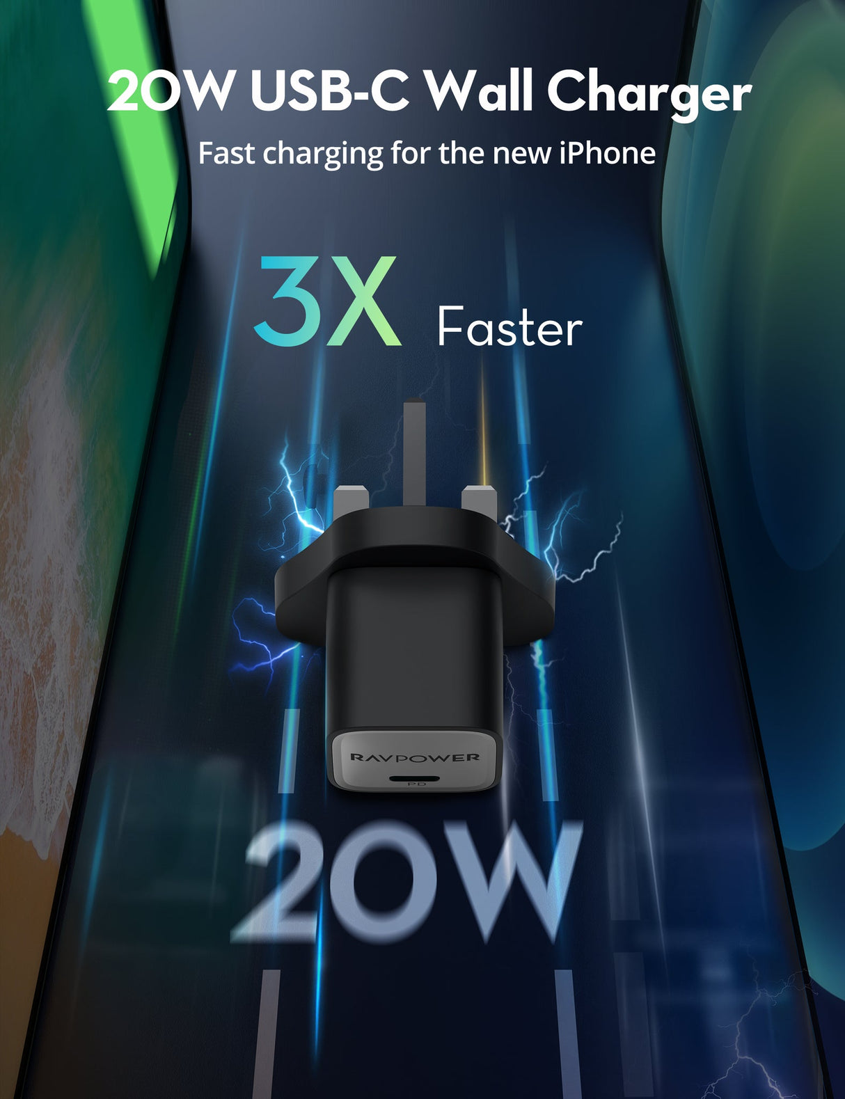 RAVPower RP-PC1055 Mini PD20W  GaN type C Charger Black - RP-PC1055B