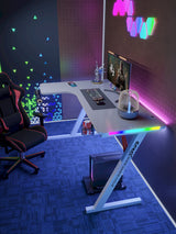 Gamax P201-LW RGB Carbon fiber Gaming Table 140*100*74 cm with Mousepad (L Shape - Left) - White (Installation Not Included)