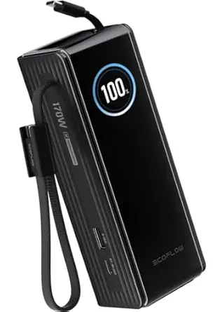EcoFlow RAPID Power Bank (25,000mAh, 170W, 100W Built-In and Retractable Cables) - Black