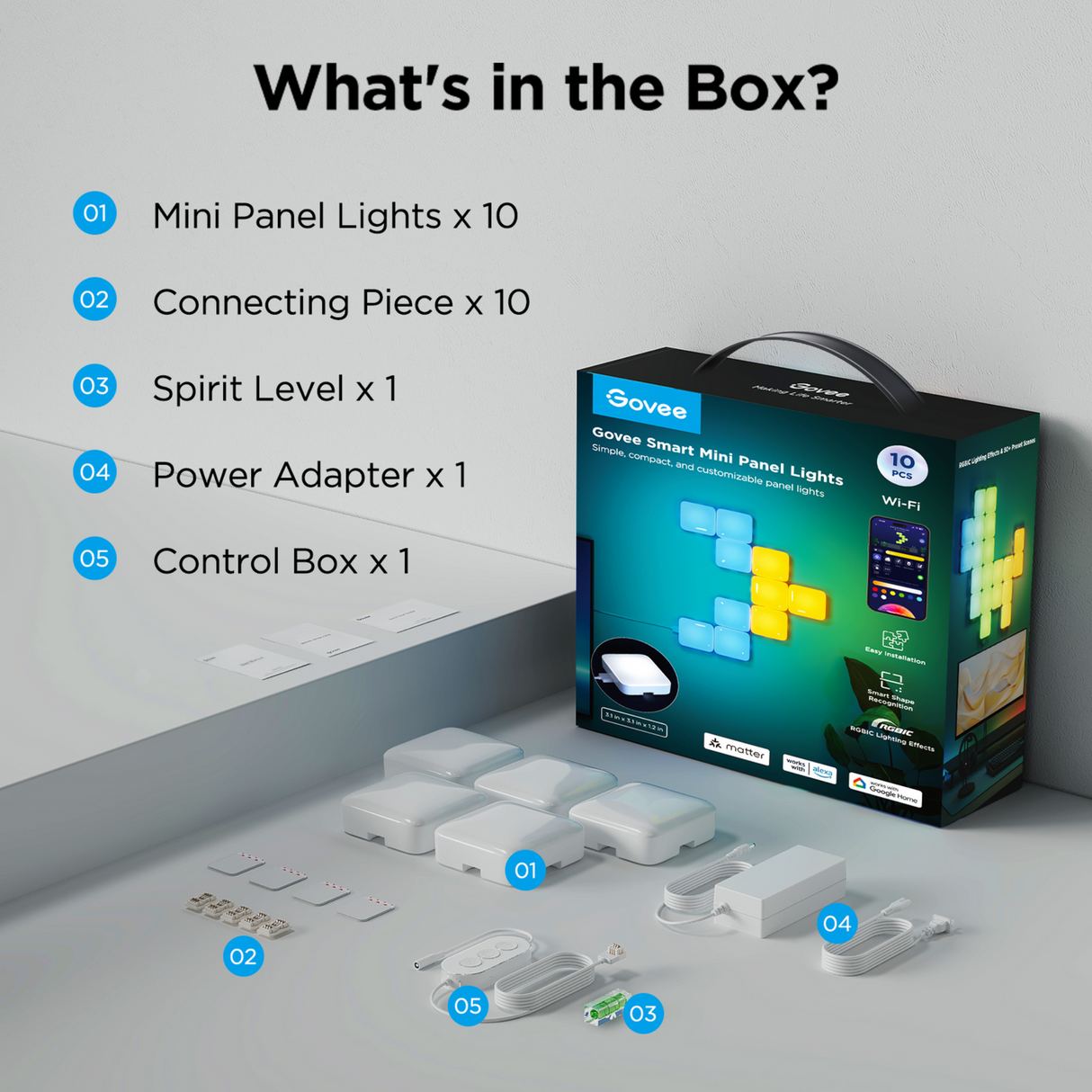 Govee Smart Mini Panel Lights, Model H8069 (10 Packs)