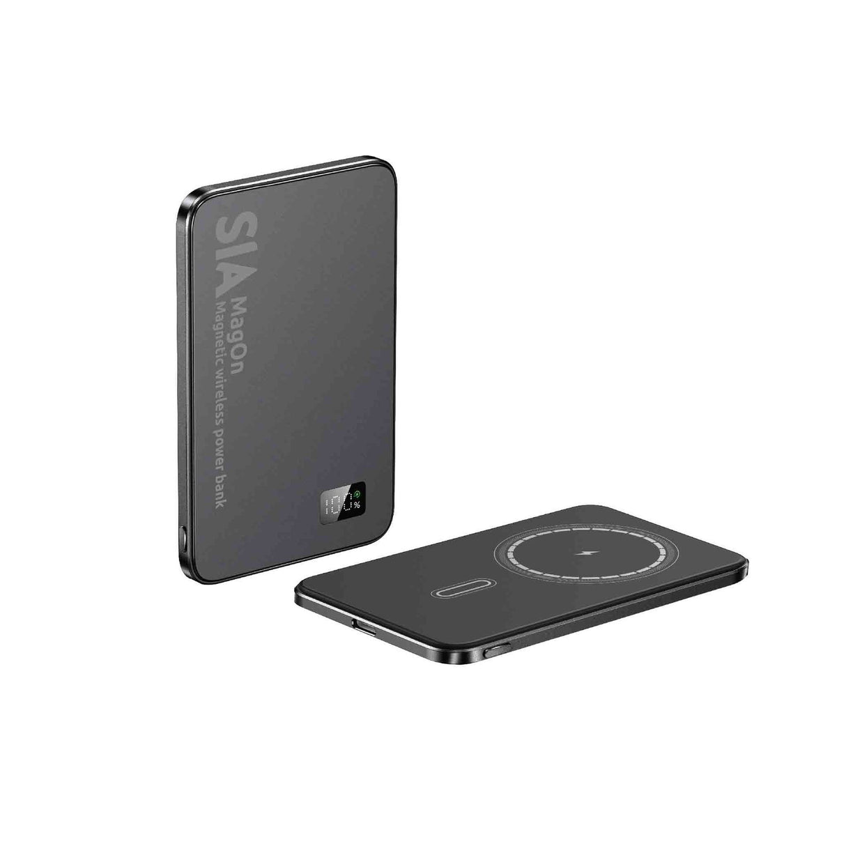 SIA MagOn Magnetic power bank metal Body PD 20W-Wireless Charging 15W 10000Mah - black