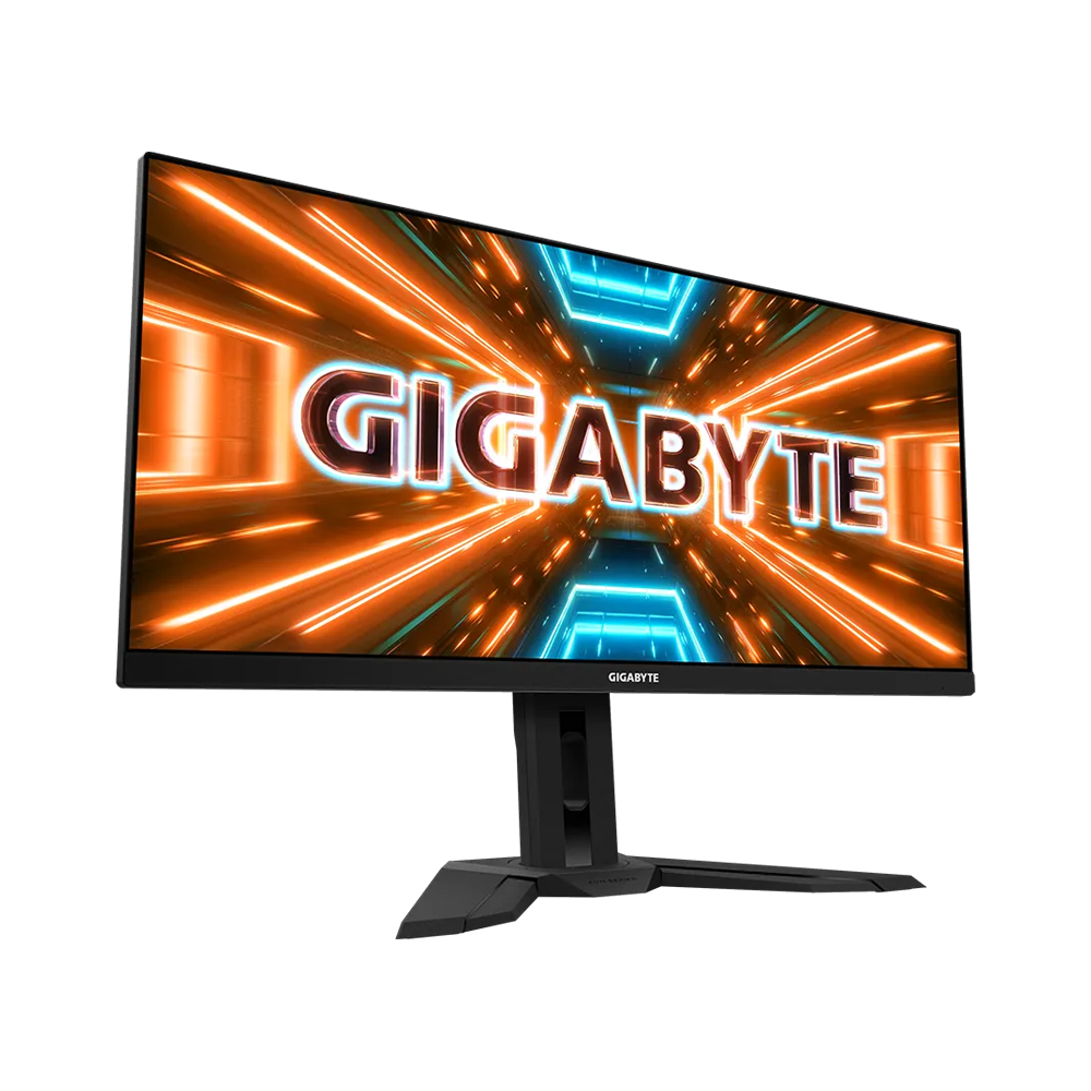 شاشة ألعاب جيجابايت M34WQ مقاس 34 بوصة بدقة WQHD (2560 × 1440)، ومعدل تحديث 144 هرتز، وزمن استجابة 1 مللي ثانية، وتقنية IPS مسطحة بحواف بارزة - أسود