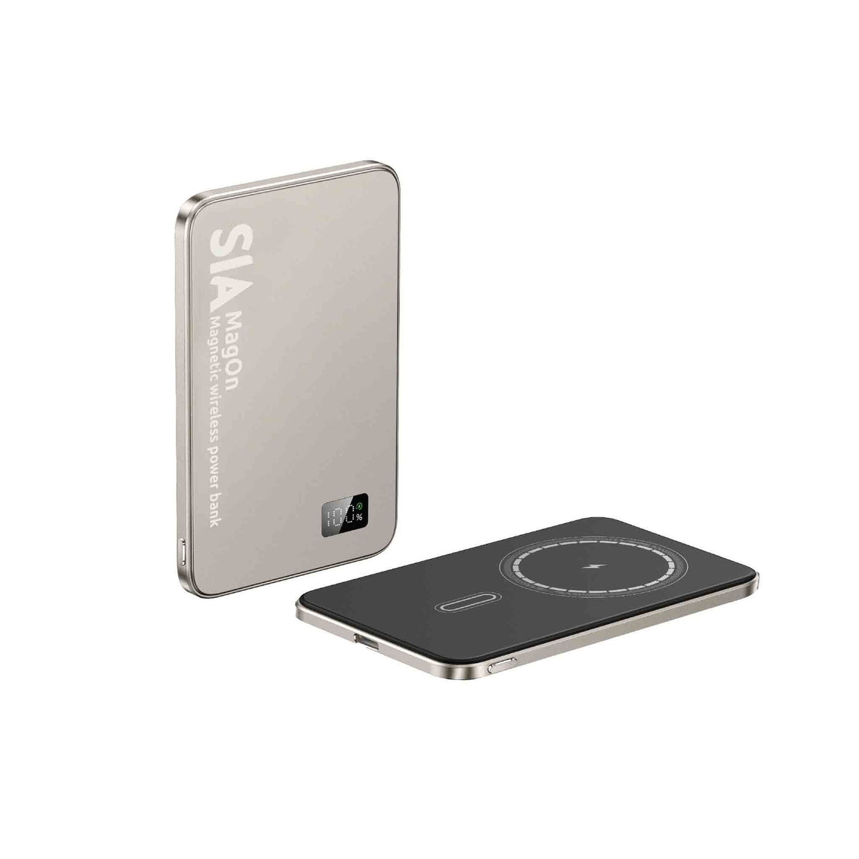 SIA MagOn Magnetic power bank metal Body PD 20W -Wireless Charging 15W5000Mah - Natural Titanium