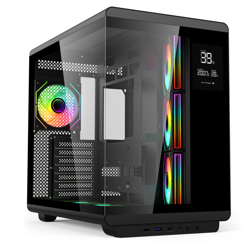 Acer U600B ATX Computer Case with 7 pre-installed 120mm ARGB fans - Black
