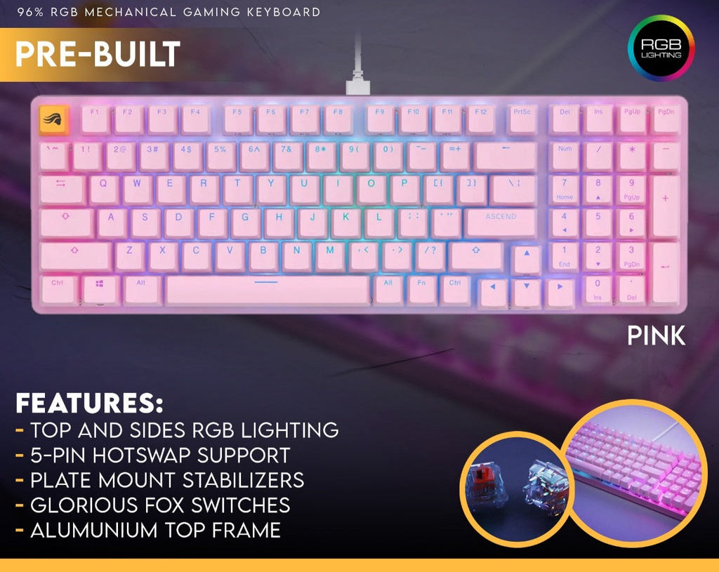 Glorious GMMK2 Full-Size 96%Mechanical Keyboard - Pink