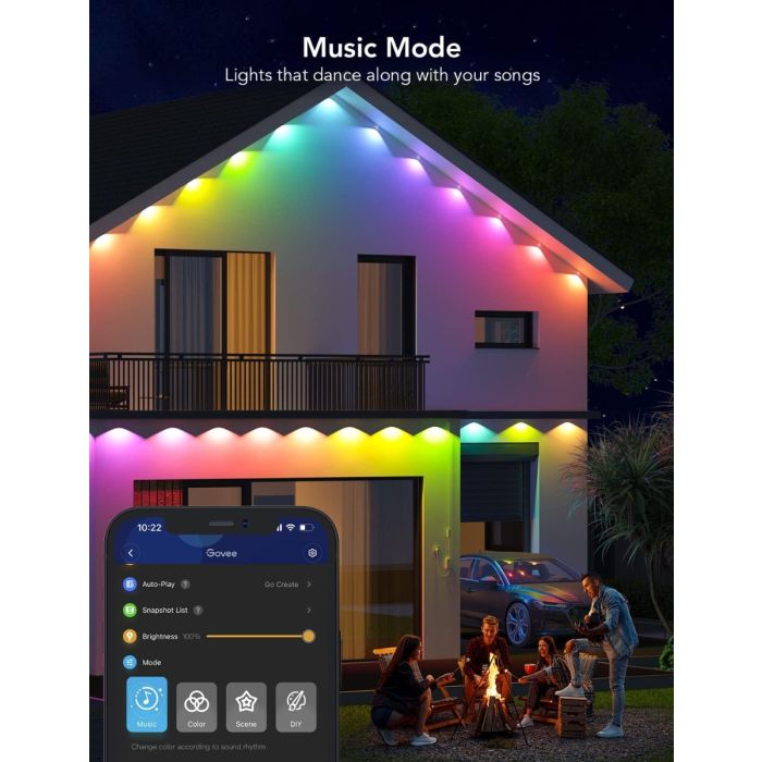 Govee H705F Permanent Outdoor Lights 150ft – 108 RGBIC LEDs, IP67 Waterproof, Black Cord, App & Voice Control, Open Box