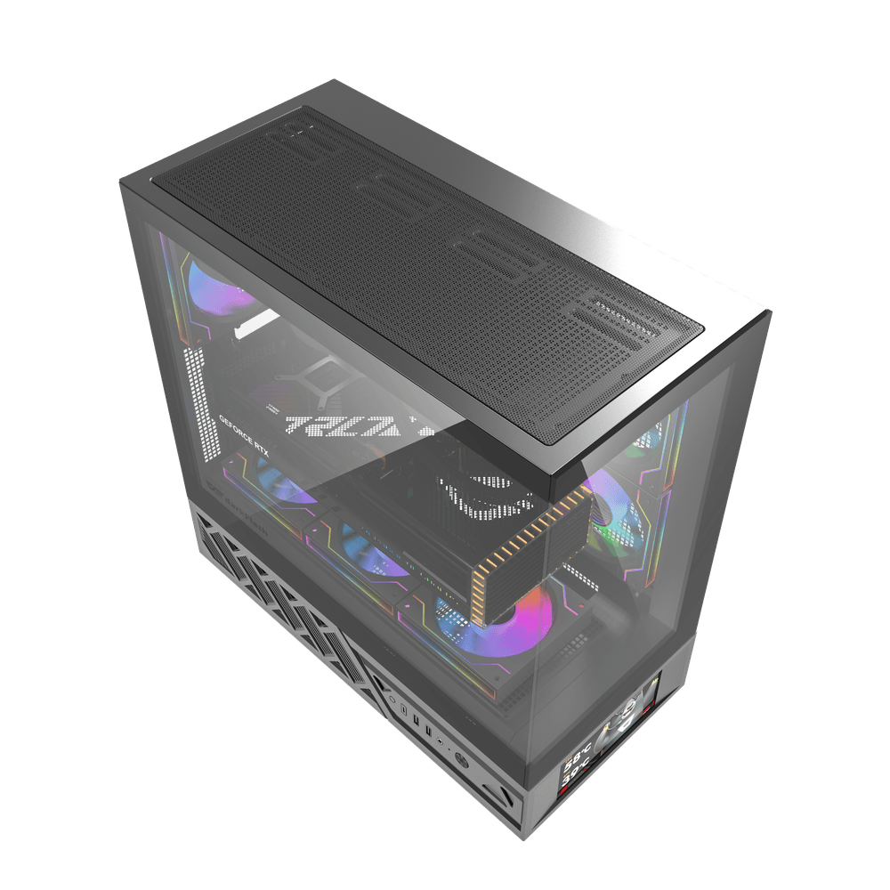 كيس كمبيوتر DarkFlash DS950V بحجم ATX مع ٦ مراوح وشاشة LED – أسود