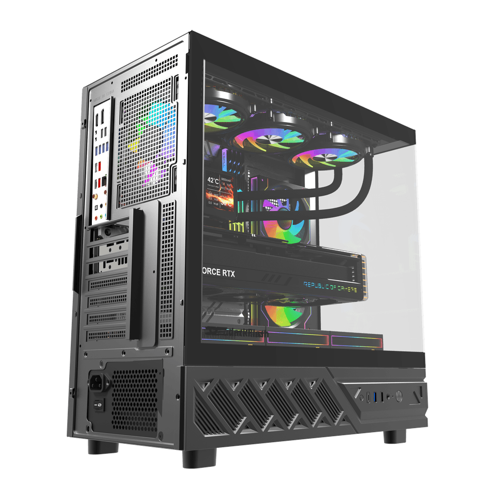 كيس كمبيوتر DarkFlash DS950V بحجم ATX مع ٦ مراوح وشاشة LED – أسود