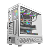 كيس كمبيوتر DarkFlash DS950V بحجم ATX مع ٦ مراوح وشاشة LED – أبيض