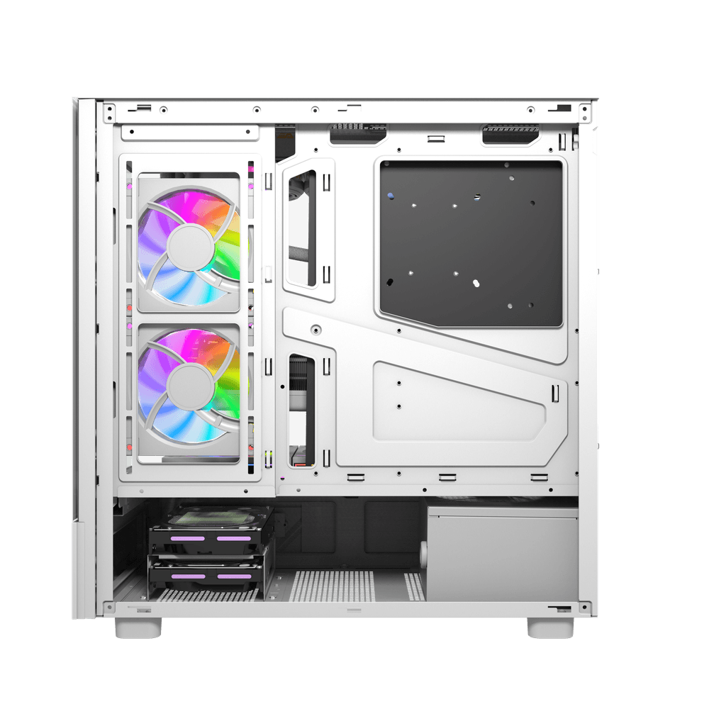 كيس كمبيوتر DarkFlash DS950V بحجم ATX مع ٦ مراوح وشاشة LED – أبيض