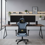 Gaming Chair With Molded Headrest Up & Down - Fabric ,Blue- Black By Black Bull