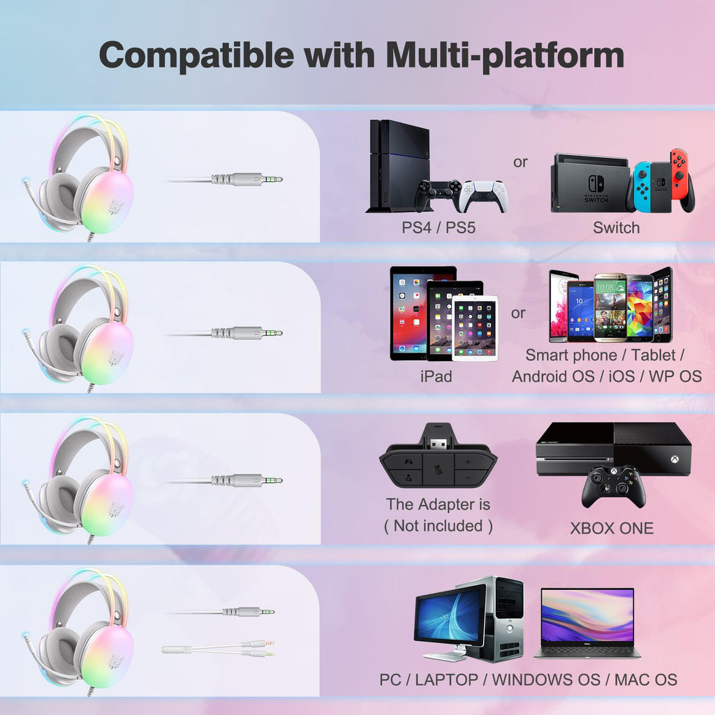 سماعة الألعاب ONIKUMA X25 RGB – أبيض