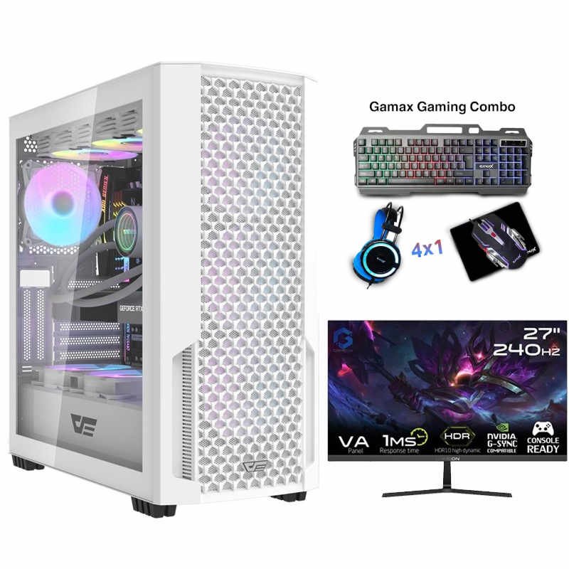 PC Gaming Intel Core i7-14700F,RTX 4070, 16GB RAM With GAMEON 27" Gaming Monitor 240 Hz & GAMAX CP-02 Gaming Series Combo 4 in 1
