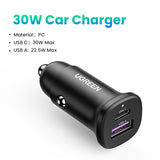 يوجرين شاحن سيارة سريع ثنائي المنفذ بقوة 30 واط — رمادي فضائي (EC305-25845)