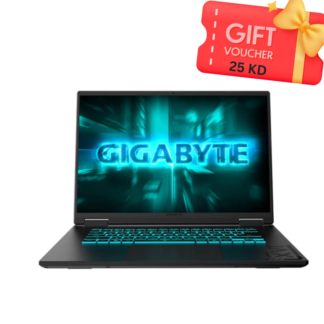 لابتوب الألعاب GIGABYTE GAMING A16، شاشة 16 إنش FHD+، معالج Intel Core i7-13620H، كرت شاشة RTX 5060 بسعة 8GB، ذاكرة 16GB DDR5، تخزين 1TB SSD PCIe (M.2)، لوحة مفاتيح عربية، اللون: أسود.